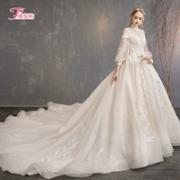 Свадьба 2021 New Demperament Bride и Princess Fantastic Hepburn Retro Long -Sleeved Net Red Douyin Luxury Luxury Trailer