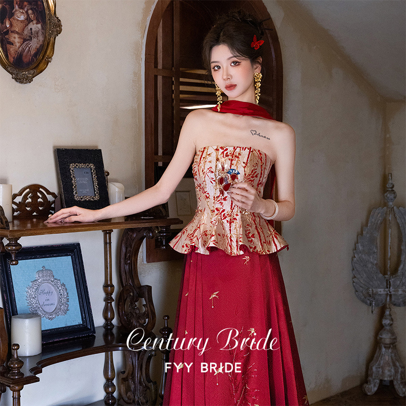 Fengyueyu's "Early Summer" Mamian Skirt Piece Set for Women, 2026 New Style, New Chinese Style Toast Dress, Bride's Engagement Dress