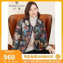 Mulan spring and Autumn edging romantic printed cotton clothes womens short long-sleeved warm cotton coat jacket