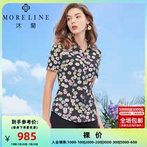 Mulan short sleeve crushed floral shirt woman design feeling small crowdsummer clothing retro port taste 100 hitch suit for body lining