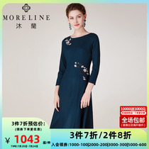 Mulan autumn in long style womens dress round collar collection waist wool material embroidered dress