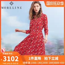 Mulan Knitted Long Sleeve Printed Dress Womens Spring and Autumn Medium Long Slim Size French Vintage Floral Skirt