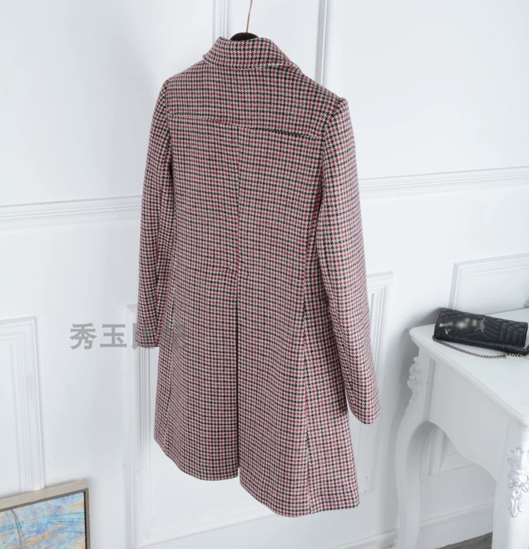 Ngực nặng khuyến nghị 18 mùa đông dày hai mặt len ​​houndstooth mỏng phần dài áo khoác len nữ