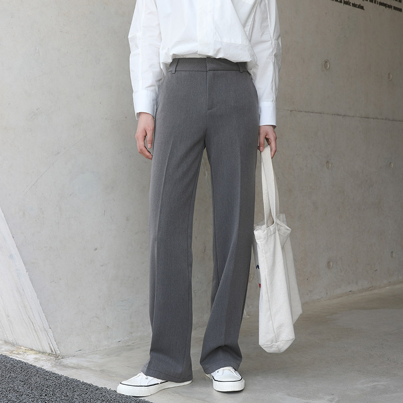 Out of pick foggy face grey nostalgic Inn dark grey micro wide leg straight barrel long pants with slim high waist tug pants