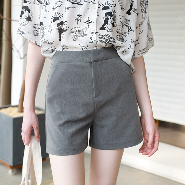 Lengyou gray/Morandi color shorts women's straight loose a-line suit shorts Korean style student casual hot pants Hong Kong