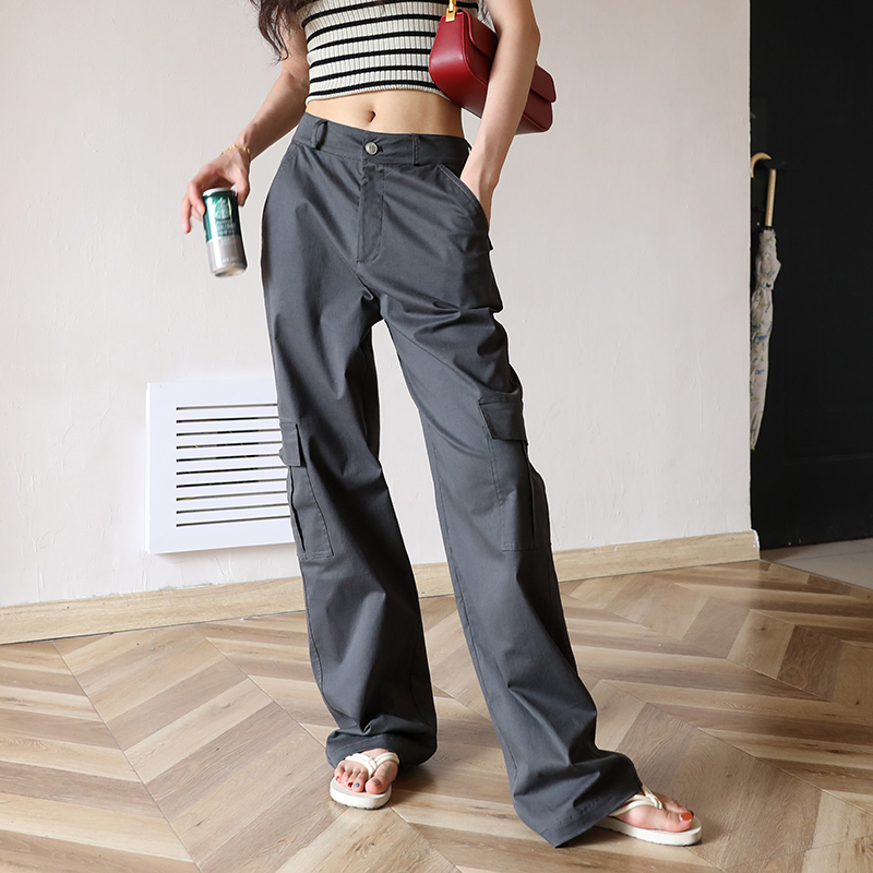 Hiking Style/American Straight-Leg Washed Cotton Cargo Pants, Cool and Stylish with Multiple Pockets, Outdoor Casual Pants for Spring and Summer, Petite Size