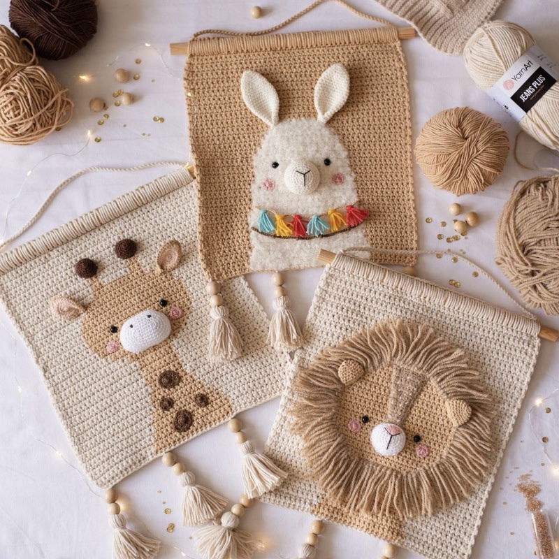 Meijia Handmade Crochet Animal Tapestry Children's Room Decorative Wall Hanging Creative Pendant Cute Cartoon Handmade