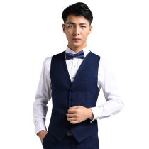 Vest mens self-cultivation youth business casual plaid suit v collar blue with suit vest autumn new products