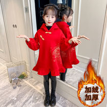 Детская Одежда Для Девочек Китай Красный Ребенок Тёплый Иностранный Воздуходубль 12 Летняя Девочка Плюс Замшевая Тёплый Некрое Платье