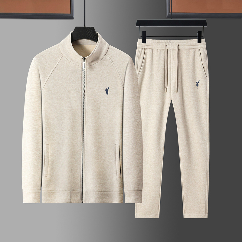 Spring and Autumn Zipper Sweatshirt Men's Casual Sports Suit for Young and Middle-Aged People, Horse Logo Jacket, Light Luxury Two-Piece Set