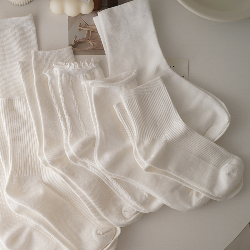 Xiaowu Said, "They Are All White Socks~ Cotton Mid-Calf Socks for Women, Suitable for All Seasons, Japanese Style, Cute Ruffled Edge, Jk Lace Socks