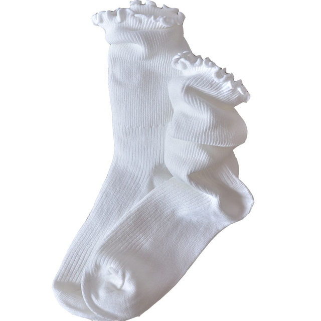 Fungus edge pile socks for women Korean style versatility lace socks Japanese with white shoes mid-calf socks for girls ຖົງຕີນຝ້າຍບໍລິສຸດ