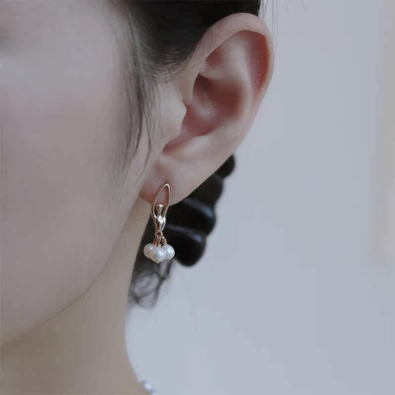 Original Design Natural Freshwater Pearl Earrings Earrings Woman Elegant Temperament Comeback 925 Pure Silver Anti-Allergenic Gold Earrings