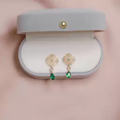 Lace high-end retro emerald water drop gemstone earrings female elegant socialite asymmetrical earrings earrings