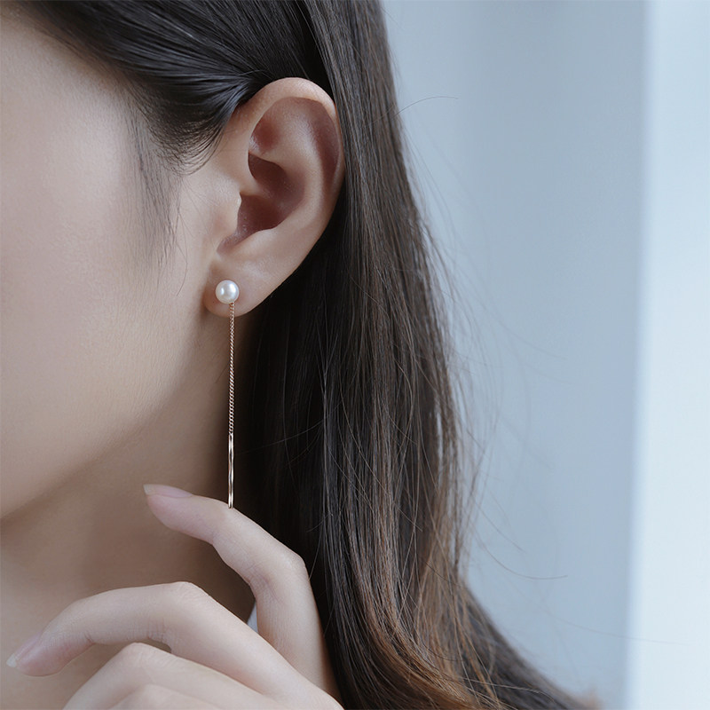 Long version pearl tassel earrings temperament ear pin female simple niche design high-end summer earrings sterling silver pin