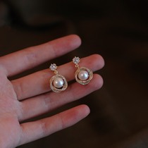 Natural pearl earrings female senior sense atmospheric retro temperament earrings diamond earrings middle-aged mother sterling silver earrings