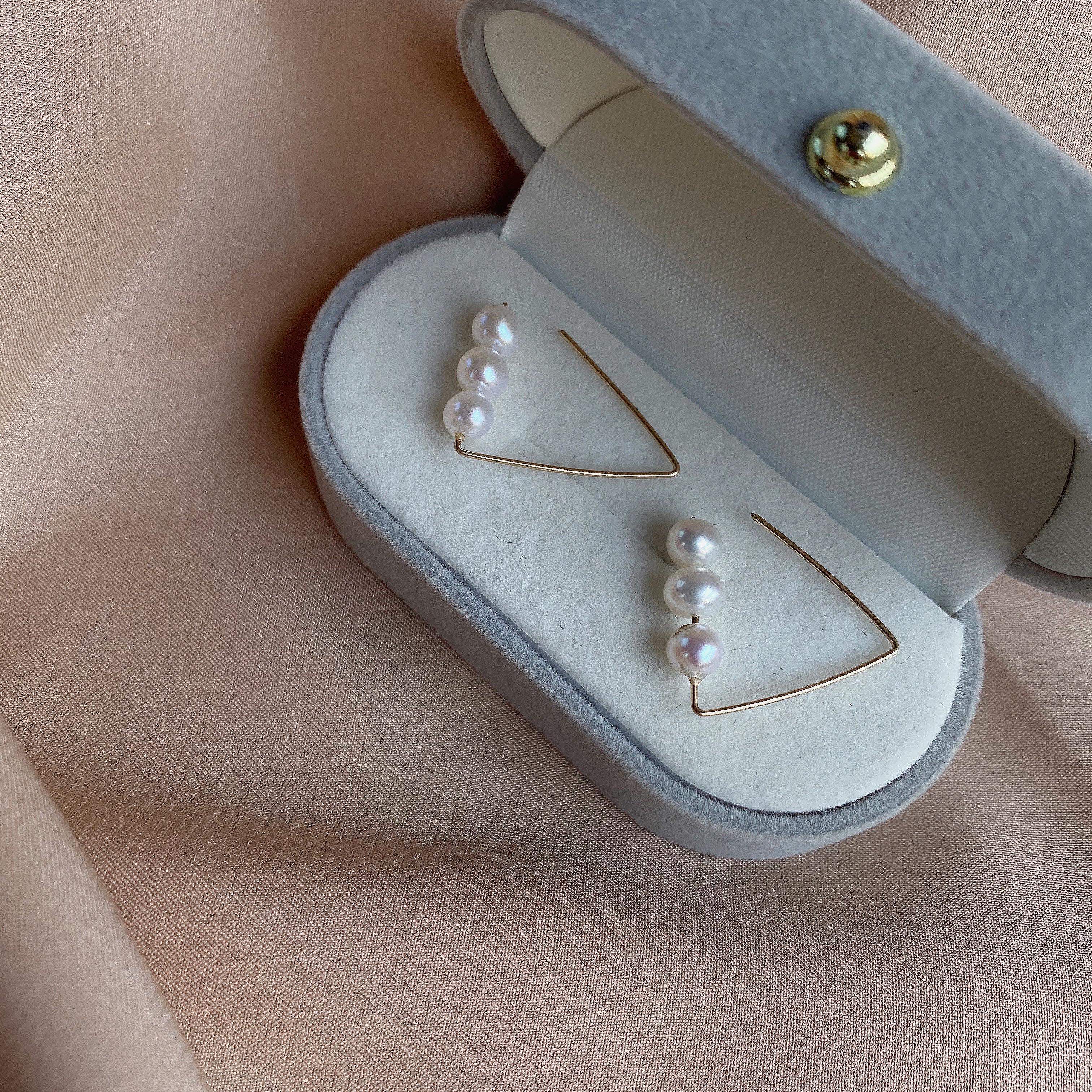 Fataway Retro Pearl Earrings Small Crowdtriangle Design Advanced Senses Mesh Red 100 Hitch Hook Earrings Anti Allergy 14k Earrings