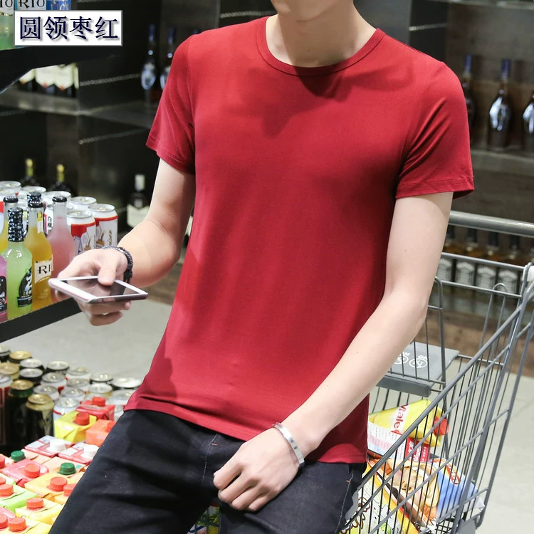Mùa hè nam ngắn tay áo thun nam áo sơ mi màu rắn Hàn Quốc Slim trắng tròn cổ áo sơ mi cổ điển năng động Từ bi nam giới