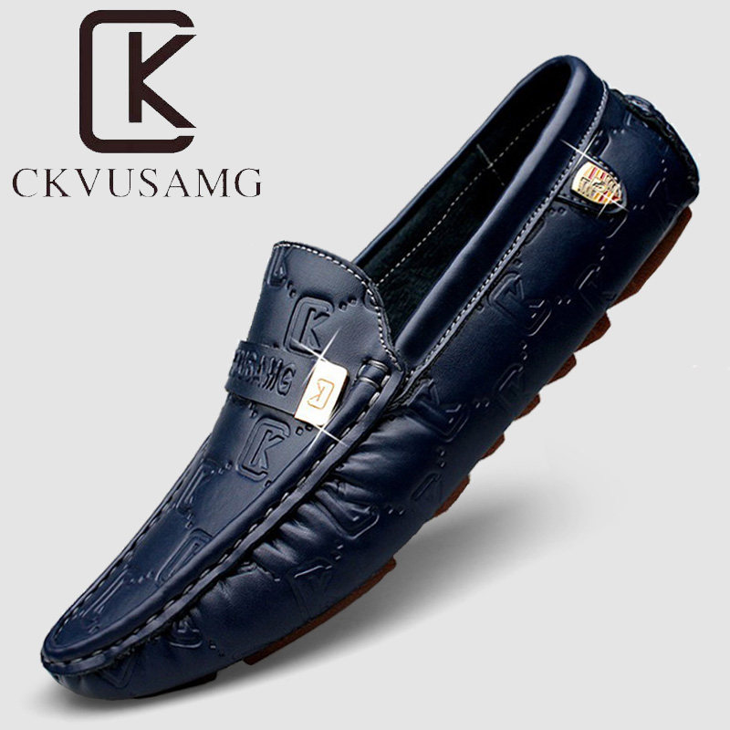 Bean Bean Shoes Man 2023 New Trends Breathable Spring Summer Casual Leather Leather Leather Soft Bottom One foot pedal Ladle Shoes Blue-Taobao