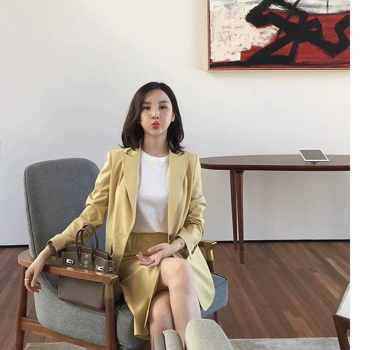 Qi Qi shop len nhỏ phù hợp với 2018 mới sang trọng phù hợp với nữ mùa thu OL chuyên nghiệp mặc quần tây nữ hai mảnh