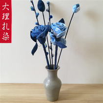 Tie-dye fabric rose plum blossom lotus handmade blue dye vase home decoration flower arrangement by the Bai people in Dali Yunnan