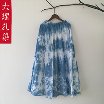 Zdyeing Half Body Dress Cotton Linen Summer 2024 New Yunnan Dali Artisanal Blue Dyed Grass Wood Dyed large Hem Skirt