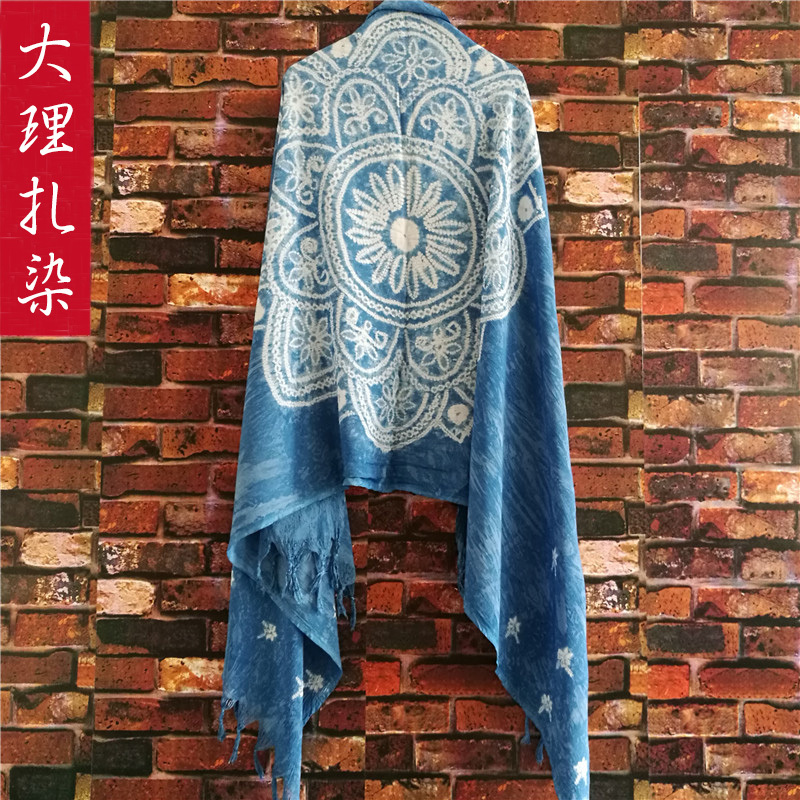 Tie-Dye Scarf, Hand-Dyed Ethnic Style, Lijiang, Yunnan, Dali, Bai Ethnic Group, Plant-Based Dyeing, Scarf and Shawl Dual-Use Tie-Dye Scarf, Hand-Dyed Ethnic Style, Lijiang, Yunnan, Dali, Bai Ethnic Group, Plant-Based Dyeing, Scarf and Shawl Dual-Use