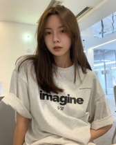 LIL CHER gray cotton short-sleeved T-shirt womens summer ins tide undershirt missing loose Korean letter T-shirt