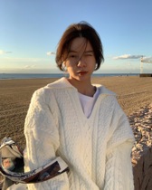 LIL CHER lapel collar twist sweater coat women autumn and winter loose Korean casual V collar lazy style knitted top