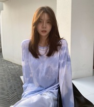 LIL CHER tie-dyed long-sleeved T-shirt womens 2021 new spring AND summer thin Korean edition loose lazy sunscreen top
