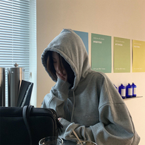 LIL CHER gray hooded sweater women loose Korean edition 2021 new spring and autumn thin lazy wind jacket top