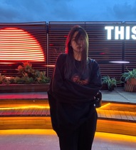 LILCHER black hooded sweater female 2021 Spring and Autumn New loose Korean version lazy wind pullover ins tide top