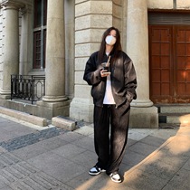 LIL CHER black high waist straight casual pants Womens Spring and Autumn New Korean version of loose wide legs draping pants