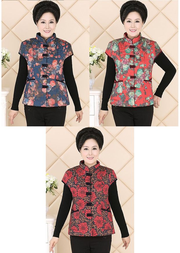 Khuyến mãi mới Áo vest trung niên hoa cộng với nhung cộng với áo cotton Kích cỡ lớn cho mẹ tải vest mùa đông dày quần áo tuổi trung niên