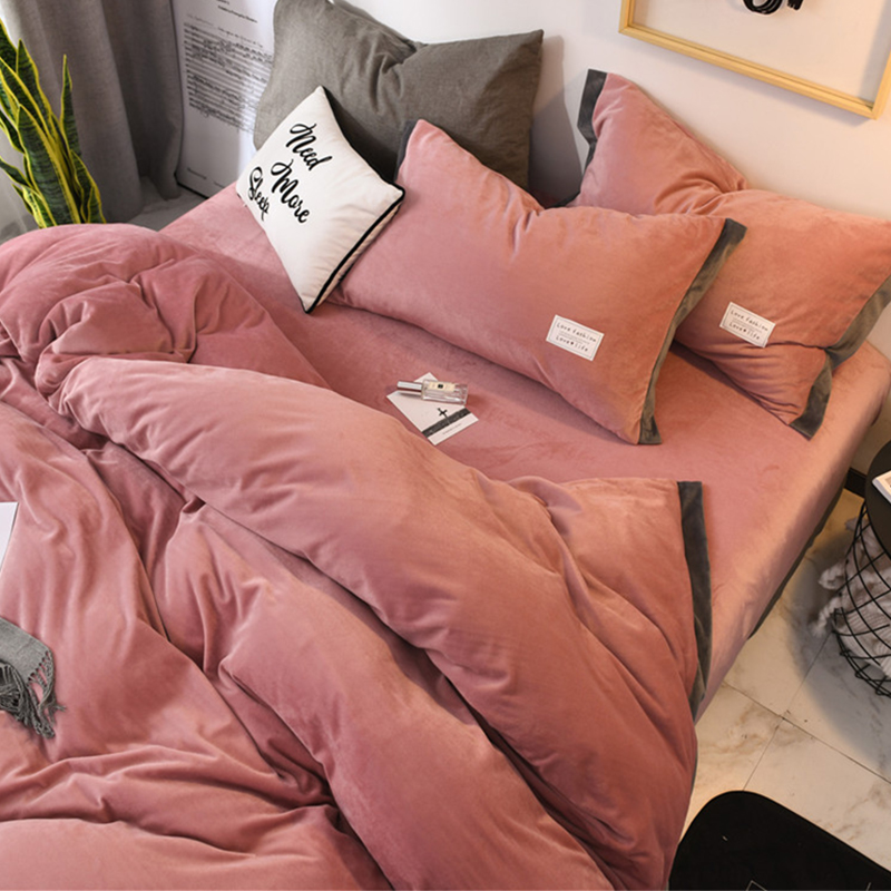 Red double-sided suede crystal velvet four pieces of winter thickening coral velvet bed on beds of bed