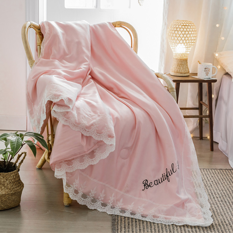 Summer ice silk quilt air conditioning by summer cold quilted by four sets double machine washable single day silk lace thin summer quilt 
