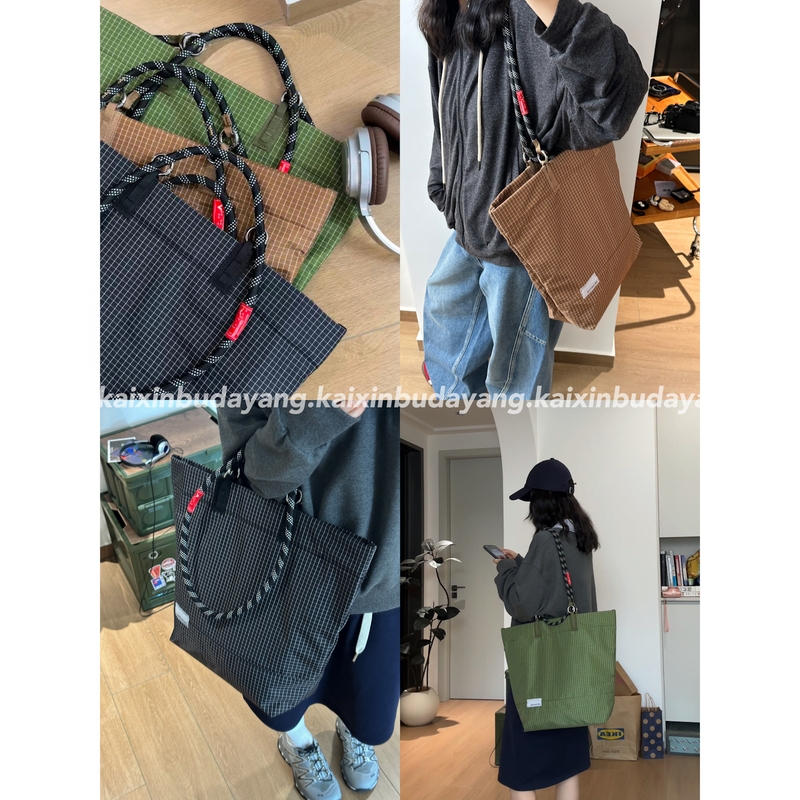 [Happy and Never Closing] Mountain-Style Hand-Carrying Shoulder Tote Bag with Climbing Rope, Large Capacity, Commuter Outdoor Bag, Water-Repellent