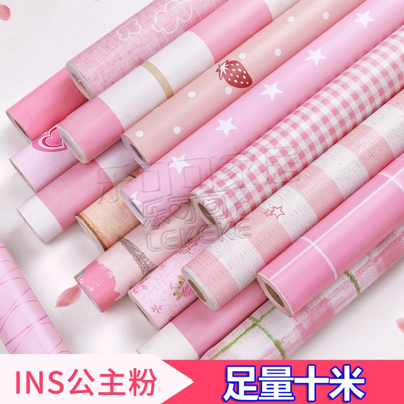 Wallpaper self - adhesive 10 m background wallpaper pink INS girl powder water - resistant college student dorm room warm
