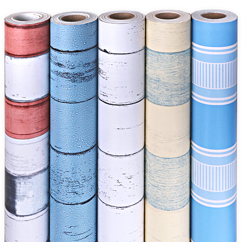 10 m long student dormitory wallpaper self-adhesive Mediterranean stripe wallpaper wooden door paper furniture refurbished stickers