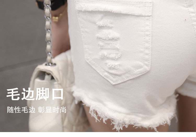 Mùa hè mới của Hàn Quốc phiên bản của denim hoang dã quần short nữ cao eo Slim mỏng đàn hồi hoang dã lỗ lông nóng quần thủy triều quần short bò