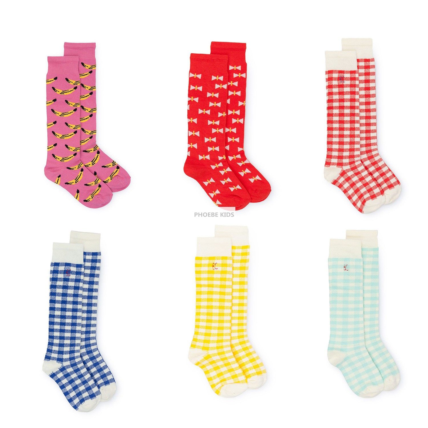 Spanish bobo with the same baby and children's combed cotton plaid mid-tube socks baby rain boots rain boots overshoes matching