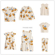Sweden mini 19ss baby spring and summer full print whale cotton vest T-shirt trousers childrens dress jumpsuit