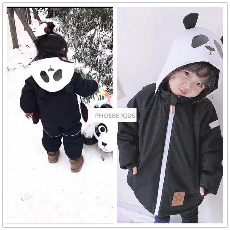 mini series 18 autumn winter Swedish children panda waterproof conjoined ski suit with baby thickened anti-chill cotton suit 