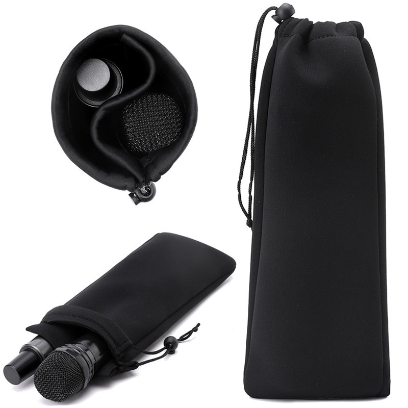 Double Microphone Protective Cover, Thickened Microphone Camera Storage and Organization Bag, Shockproof and Dustproof Black Drawstring Bag