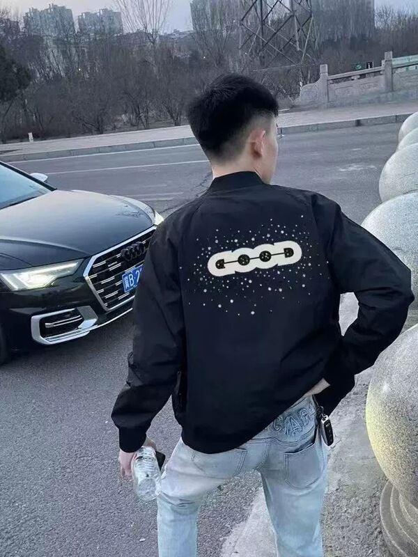 Spring and Autumn Trendy Brand Baseball Jacket with Starry Rhinestone Goo Letter Print, High-Quality Unisex Outerwear