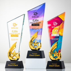 New Style Elegant Crystal Sales Champion Trophy Metal Medal Crystal Trophy Five-Pointed Star Outstanding Employee Award