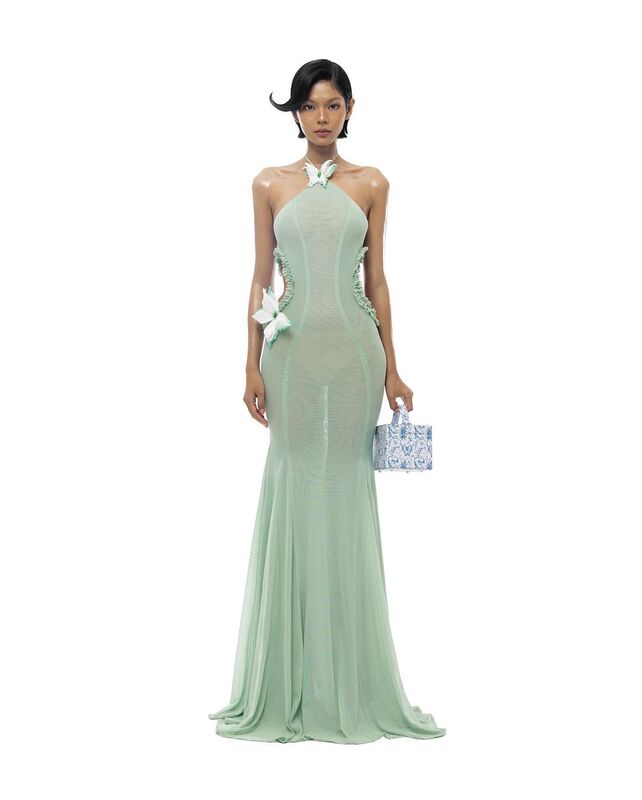 Summer Rose Vietnamese Niche Butterfly Halter Neck Cut-Out Dress Backless Slimming Fishtail Gown Long Dress Sea Summer Rose Vietnamese Niche Butterfly Halter Neck Cut-Out Dress Backless Slimming Fishtail Gown Long Dress Sea