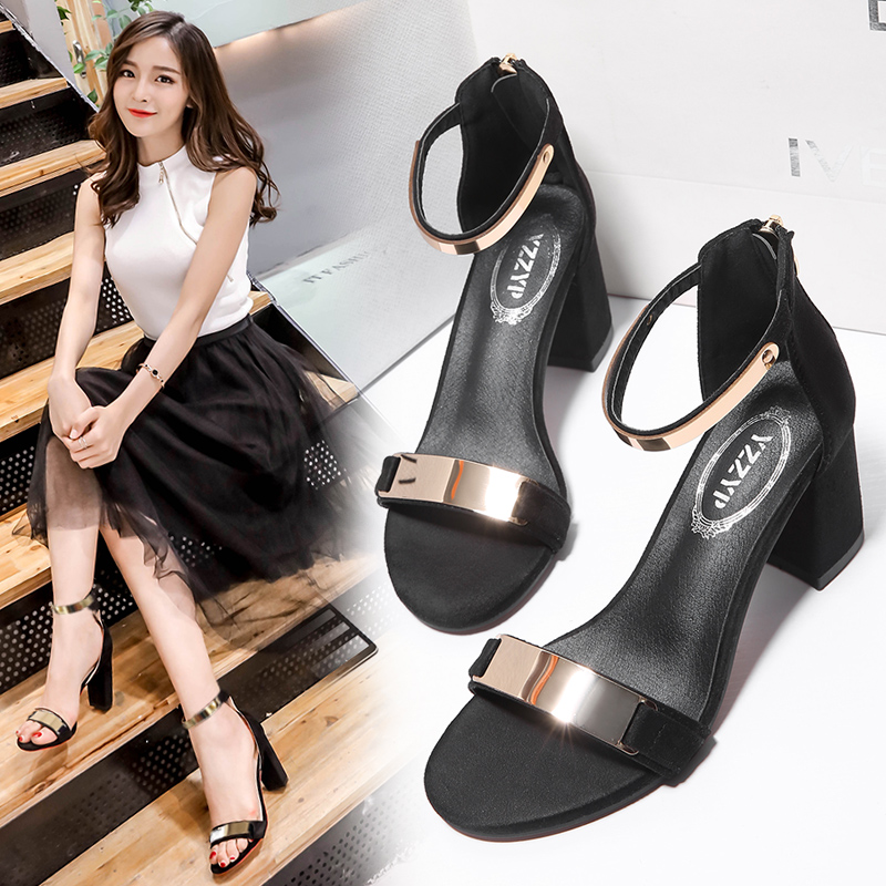 Roman sandals female fairy wind 2020 new summer versatile medium heel word buckle high heels thick heel ins tide