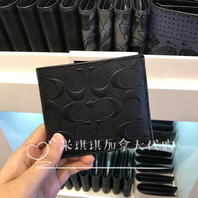 Jiaqi Canada Coach Men's Short Wallet with Multiple Card Slots, Men's Bifold Clutch Wallet, Genuine Product Purchasing Agent