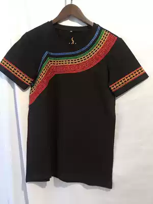 Daliangshan Yi fashion personality short sleeve T-shirt new men and women with ethnic style short sleeve machine embroidered T-shirt